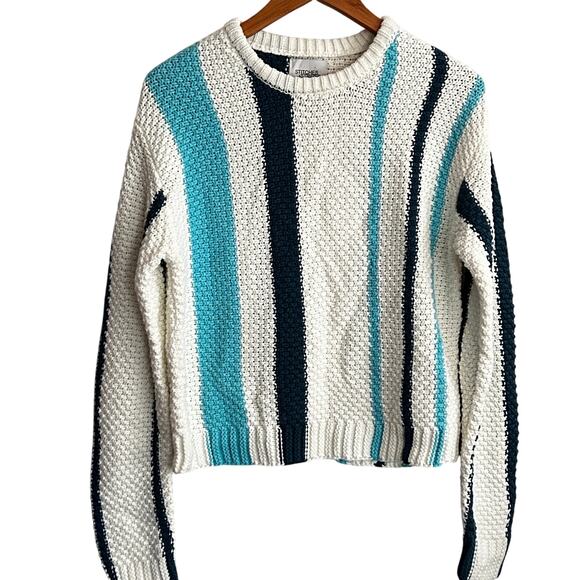 Stiches Stripes Sweater XL NWT Blue White Cream Academia Preppy - Picture 1 of 6